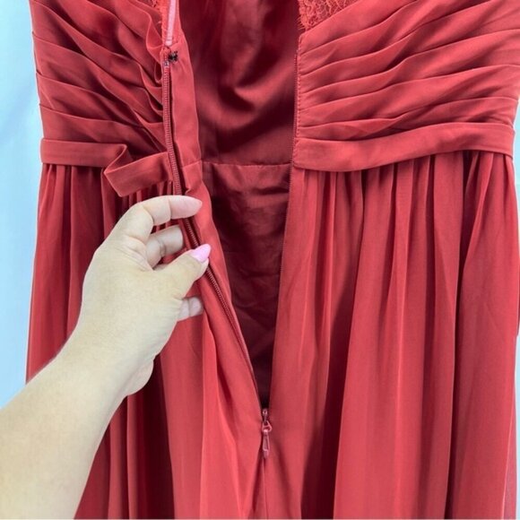 Azazie - Women's Cicely Rust Flowy Lace Chiffon bridesmaids Dress-Rust. Size:A10 - Picture 12 of 16